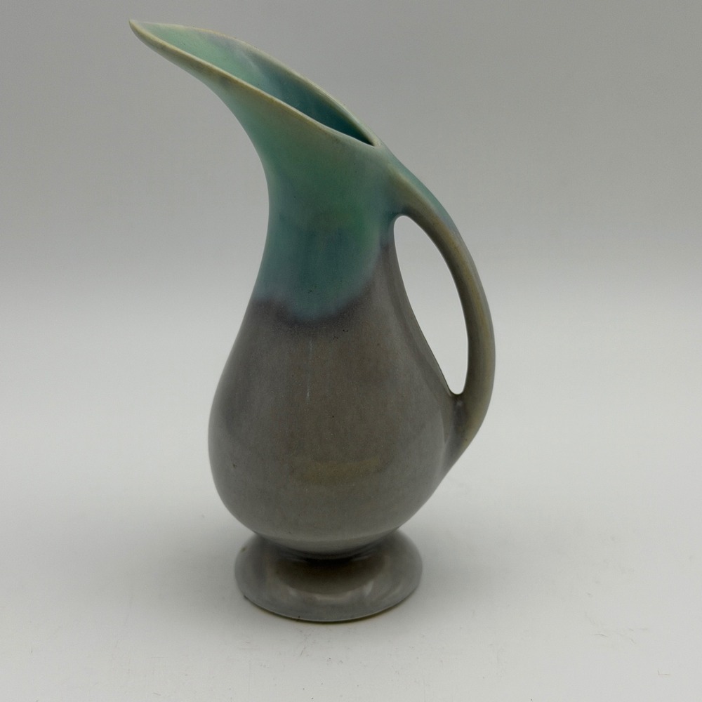 Mini MCM Studio Pottery Bud Vase Ewer Teal Gray Drip Glaze Mid Century Modern - Picture 4 of 9